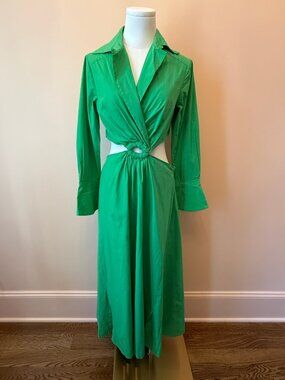 SETRE Green Cotton Cutout Ring Detail Midi Dress Size S US 4